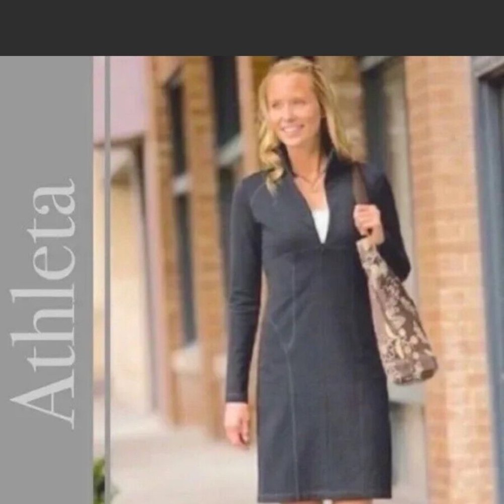 Athleta Cassidy grey gray Ponte Knit Dress Half Zip Stretch sz M